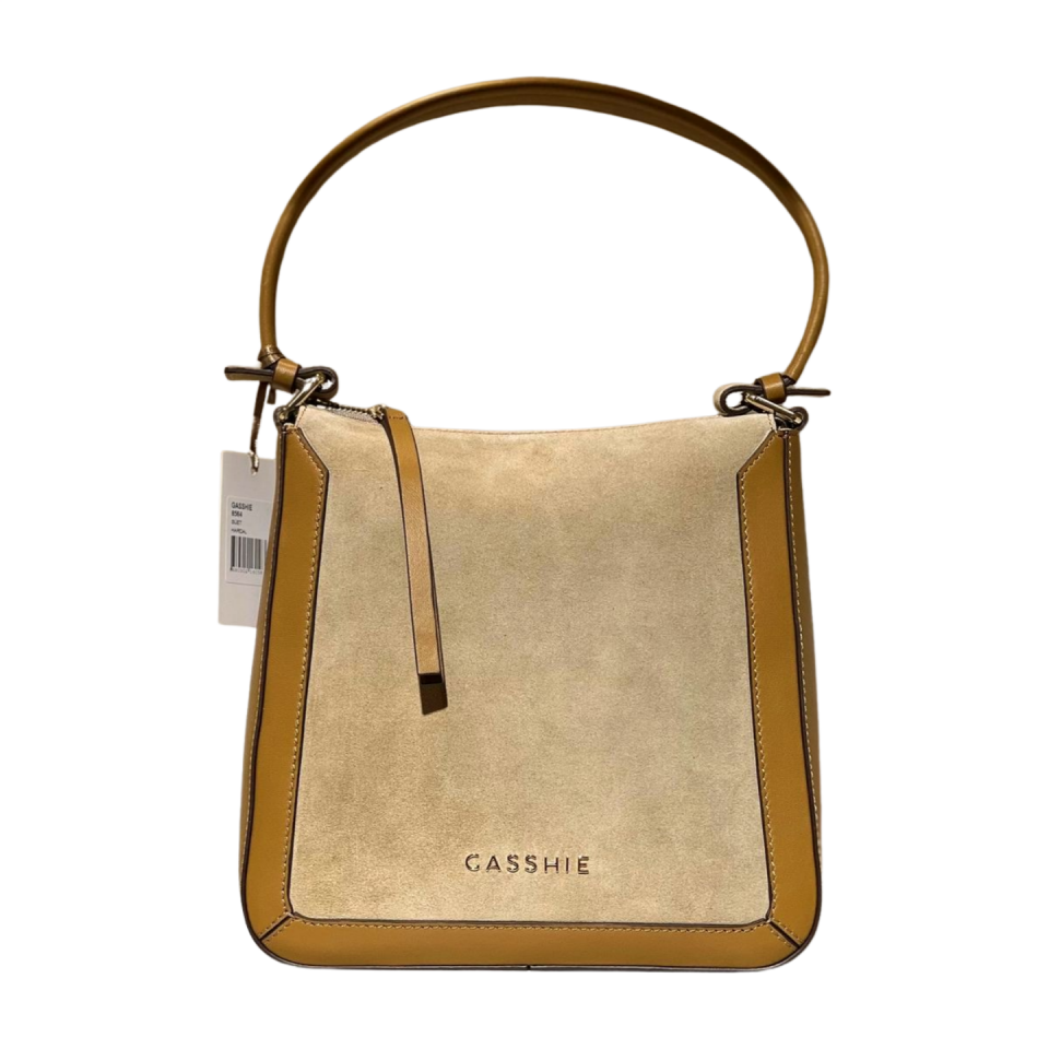 Baguette bag 8564 dana derisi hardal(süet bej kombin)