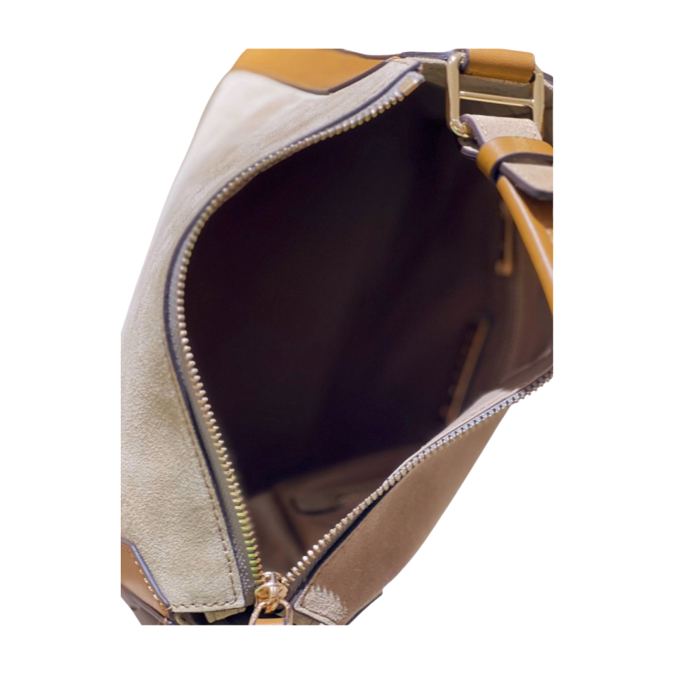 Baguette bag 8564 dana derisi hardal(süet bej kombin)