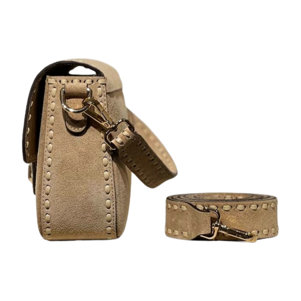 Crossbody bag 8596 hakiki süet deri bej