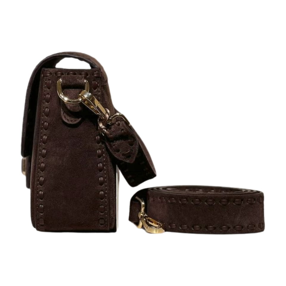 Crossbody bag 8596 hakiki süet deri kahve