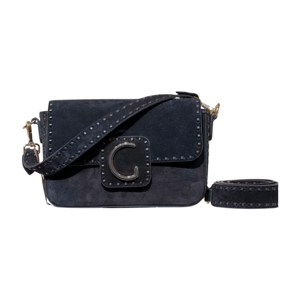 Crossbody bag 8596 hakiki süet deri siyah