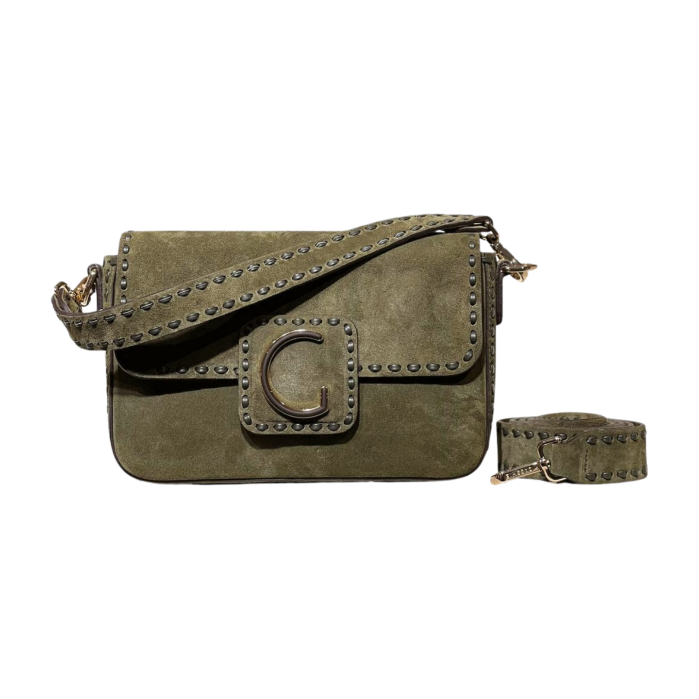 Crossbody bag 8596 hakiki süet deri haki