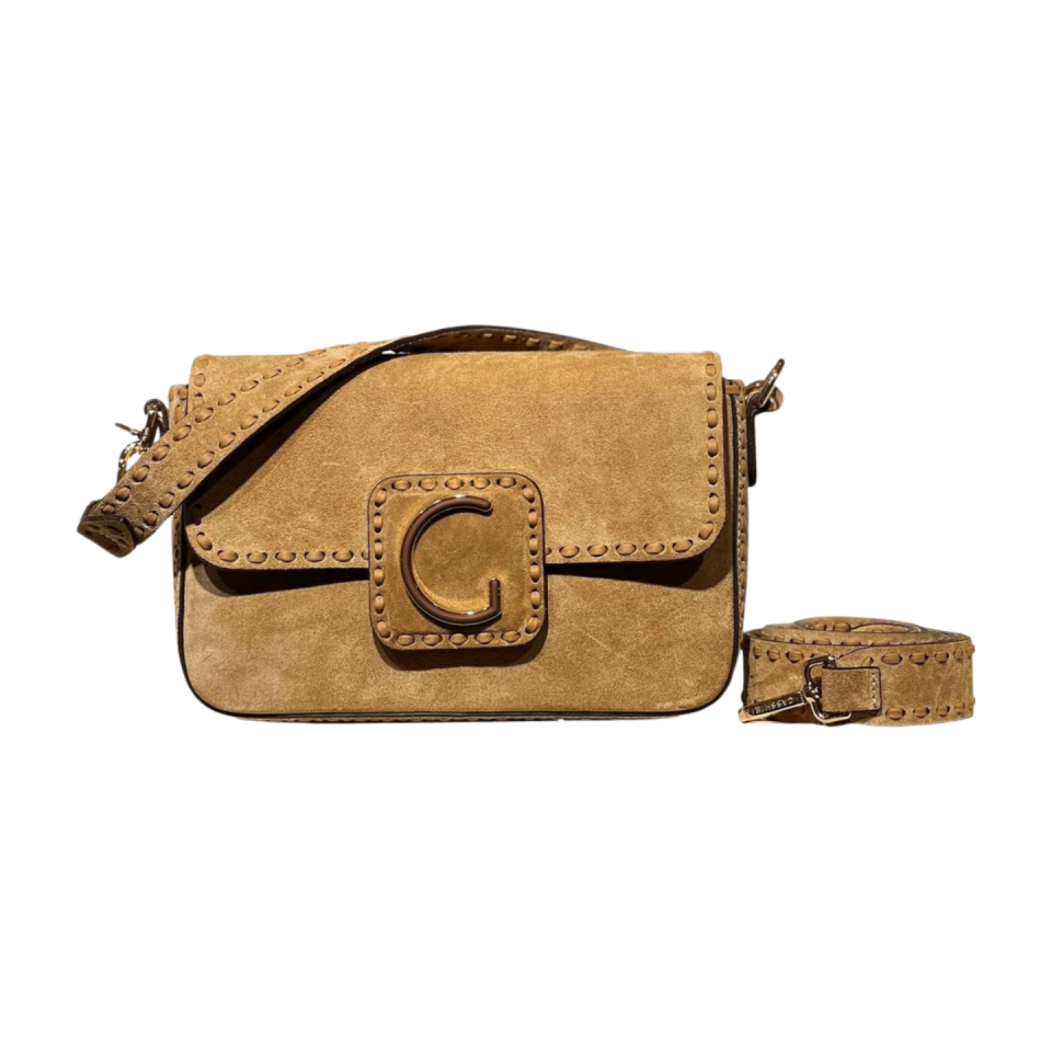 Crossbody bag 8596 hakiki süet deri Camel